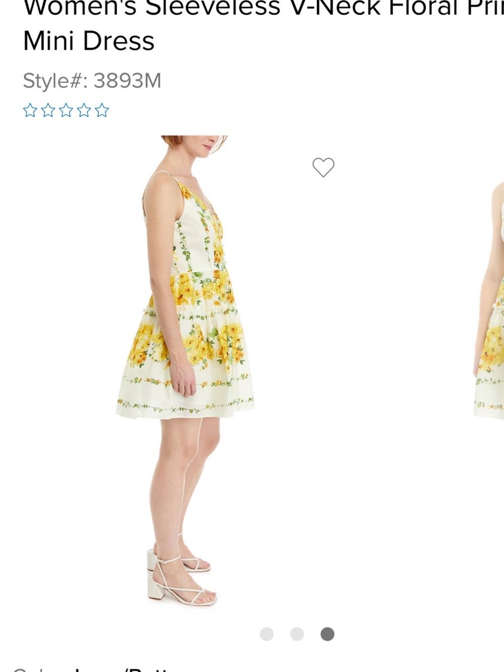 Taylor Sleeveless V-Neck Floral Mini Dress in White and Yellow-Size 6